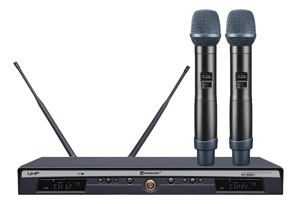 Sistema de microfone sem fio duplo UHF Relacart